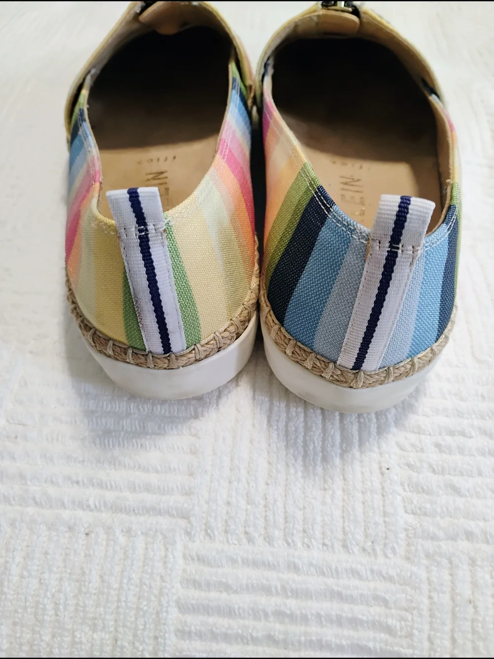 Anne Klein Jax Espadrilles Rainbow Stripe Canvas Flats Silver Toe Slip On Shoes